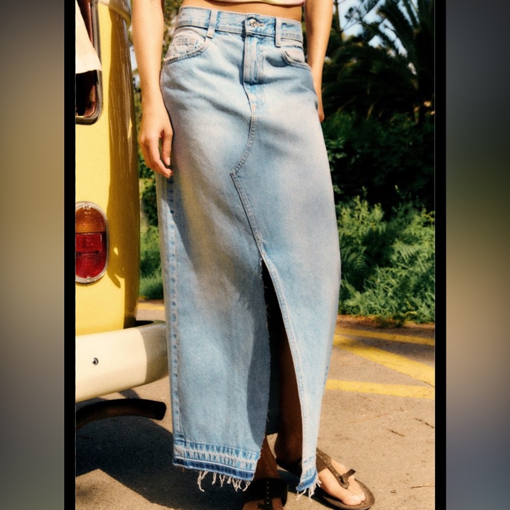 Zara long TRF denim skirt